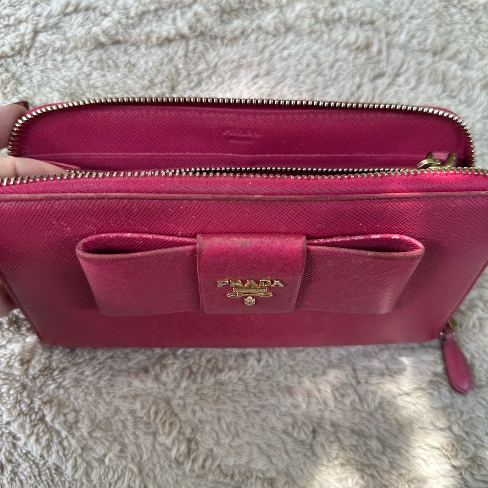 Prada Saffiano Bow Zip Around Wallet this is used please see all pictures - Picture 8 of 11